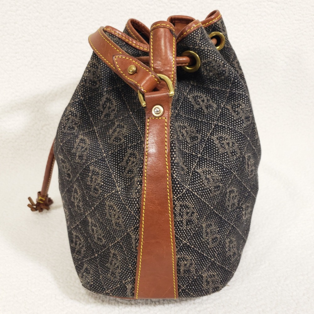 Dooney and Bourke Bucket Bag Medium Black Tan Monogram Vintage Crossbody USA - Picture 6 of 14